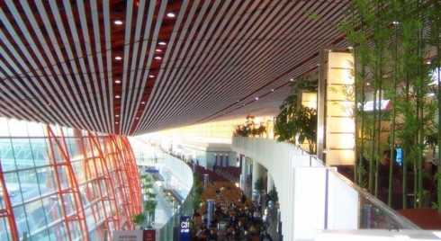 Air China lounge (next to the bamboo, top left) at Terminal 3 of Beijing Capital International Airport, the airline's main hub.