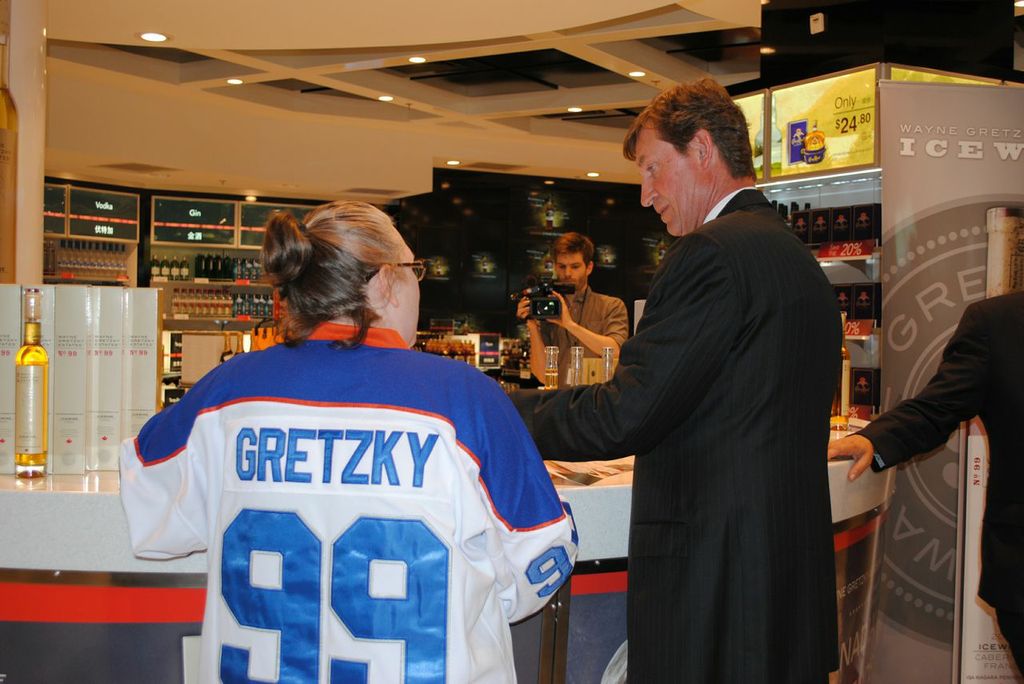 The 'Great One' singed autographs for fans at the YVR World Duty Free ice wine event launch of Wayne Gretzky Estates No. 99 ice wine.