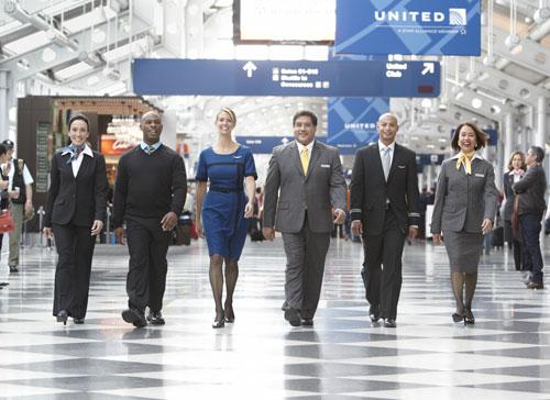 Tens of thousands of United Airlines employees worldwide—including flight attendants, customer service agents and ramp workers—have begun wearing newly designed uniforms. This is the first time members of these work groups will wear similarly styled uniforms. Photo: courtesy United.