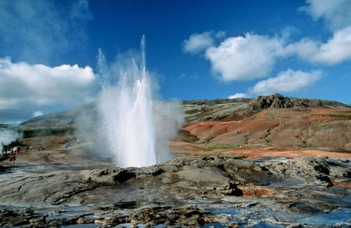 This erupting geyser in Iceland's Haukadalur Valley is the oldest known geyser in the world.