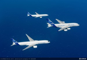 Airbus A330; A350XWB; A380. Photo: courtesy Airbus.