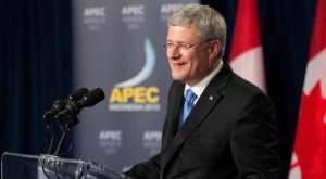 Canadian Prime Minister Stephen Harper announces the Canadian Asia-Pacific Business Travel Card pilot project at the October 2013 APEC Conference in Bali, Indonesia.