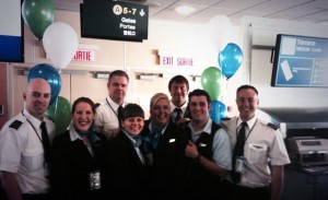 WestJet Encore crew celebrate the inaugural flight from YVR to Northwest Regional Airport – Terrace-Kitimat (YXT) on November 25, 2013.