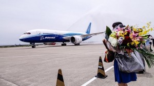 Boeing ZA001 Dreamliner, one of three original flight-test 787s, lands in Nagoya, Japan, where it will be placed on static display.