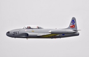 T-33 Silver Star, a two-engine jet trainer nicknamed the "T-Bird", flown by Canadian pilot Tom Rogers.