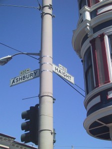 Junction of Haight and Ashbury Streets, San Francisco, celebrated as the central location of the Summer of Love. By Nancy - Own work, GFDL, https://commons.wikimedia.org/w/index.php?curid=3869883.